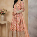 Lovely Peach Digital Floral Print Faux Georgette Anarkali Suit with Sequin Border Dupatta