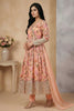 Lovely Peach Digital Floral Print Faux Georgette Anarkali Suit with Sequin Border Dupatta