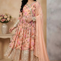 Lovely Peach Digital Floral Print Faux Georgette Anarkali Suit with Sequin Border Dupatta