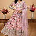 Charming Pink Digital Floral Print Faux Georgette Anarkali Suit with Sequin Border Dupatta