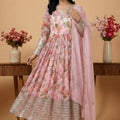 Charming Pink Digital Floral Print Faux Georgette Anarkali Suit with Sequin Border Dupatta