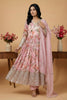 Charming Pink Digital Floral Print Faux Georgette Anarkali Suit with Sequin Border Dupatta