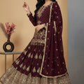 Stylish Maroon Chinon Silk Embroidered Wedding Lehenga Choli with Dupatta