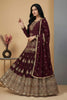 Stylish Maroon Chinon Silk Embroidered Wedding Lehenga Choli with Dupatta
