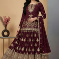 Stylish Maroon Chinon Silk Embroidered Wedding Lehenga Choli with Dupatta