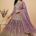 Lovely Lavender Chinon Silk Embroidered Wedding Lehenga Choli with Dupatta