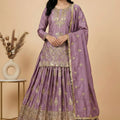 Lovely Lavender Chinon Silk Embroidered Wedding Lehenga Choli with Dupatta