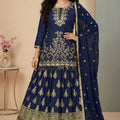 Royal Navy Blue Chinon Silk Embroidered Wedding Lehenga Choli with Dupatta
