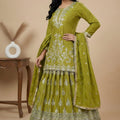 Designer Olive Green Chinon Silk Embroidered Lehenga Choli with Dupatta