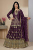 Wonderful Wine Chinon Silk Embroidered Wedding Lehenga Choli with Dupatta