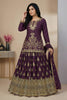 Wonderful Wine Chinon Silk Embroidered Wedding Lehenga Choli with Dupatta