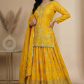 Fantastic Yellow Chinon Silk Embroidered Wedding Lehenga Choli with Dupatta