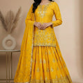 Fantastic Yellow Chinon Silk Embroidered Wedding Lehenga Choli with Dupatta