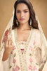 Stylish Cream Floral Embroidered Chinon Wedding Wear Palazzo Suit with Dupatta