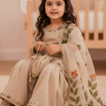Elegant Beige Floral Embroidered Pure Gmy Silk Girls Palazzo Suit with Dupatta