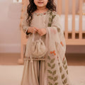 Elegant Beige Floral Embroidered Pure Gmy Silk Girls Palazzo Suit with Dupatta