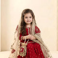 Royal Red Floral Embroidered Fendy Silk Girls Palazzo Suit with Dupatta