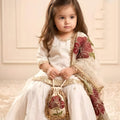 Cute Off-White Floral Embroidered Pure Gmy Silk Girls Palazzo Suit with Dupatta