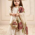 Cute Off-White Floral Embroidered Pure Gmy Silk Girls Palazzo Suit with Dupatta
