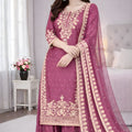 Beautiful Pink Heavy Embroidered GMY Silk Palazzo Suit with Dupatta for Wedding