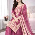 Beautiful Pink Heavy Embroidered GMY Silk Palazzo Suit with Dupatta for Wedding