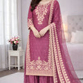 Beautiful Pink Heavy Embroidered GMY Silk Palazzo Suit with Dupatta for Wedding