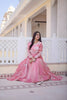 Lovely Pink Floral Embroidered Fendy Satin Silk Gown with Dupatta for Women