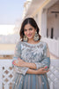 Stylish Sky Blue Floral Embroidered Fendy Satin Silk Gown with Dupatta for Women