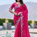 Hot Pink Georgette Saree Elephant Embroidery Border Blouse