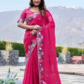Hot Pink Georgette Saree Elephant Embroidery Border Blouse