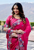 Hot Pink Georgette Saree Elephant Embroidery Border Blouse