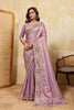 Lavender Silk Saree with Floral Embroidery Border Designer Blouse