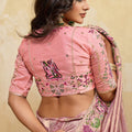 Dusty Pink Silk Saree with Floral Embroidery Border Designer Blouse