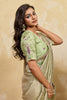 Pista Green Silk Saree with Floral Embroidery Border Designer Blouse