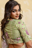 Pista Green Silk Saree with Floral Embroidery Border Designer Blouse