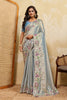 Sky Blue Silk Saree with Floral Embroidery Border Designer Blouse