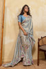 Sky Blue Silk Saree with Floral Embroidery Border Designer Blouse