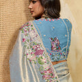 Sky Blue Silk Saree with Floral Embroidery Border Designer Blouse