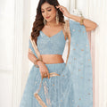 Stylish Sky Blue Butterfly Net Embroidered Lehenga Choli with Dupatta for Wedding