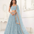 Stylish Sky Blue Butterfly Net Embroidered Lehenga Choli with Dupatta for Wedding