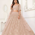 Elegant Peach Butterfly Net Embroidered Lehenga Choli with Dupatta for Wedding