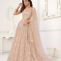 Elegant Peach Butterfly Net Embroidered Lehenga Choli with Dupatta for Wedding