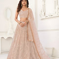 Elegant Peach Butterfly Net Embroidered Lehenga Choli with Dupatta for Wedding