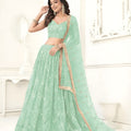Beautiful Mint Green Butterfly Net Embroidered Lehenga Choli with Dupatta for Wedding