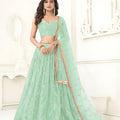 Beautiful Mint Green Butterfly Net Embroidered Lehenga Choli with Dupatta for Wedding