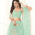 Beautiful Mint Green Butterfly Net Embroidered Lehenga Choli with Dupatta for Wedding