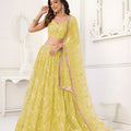 Stunning Yellow Butterfly Net Embroidered Lehenga Choli with Dupatta for Wedding
