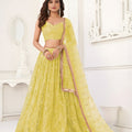 Stunning Yellow Butterfly Net Embroidered Lehenga Choli with Dupatta for Wedding