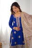 Royal Blue Chinon Silk Embroidered Party Wear Sharara Suit with Dupatta