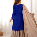 Royal Blue Chinon Silk Embroidered Party Wear Sharara Suit with Dupatta